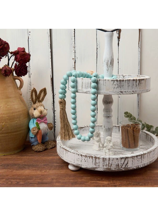 OMISHE 59in Wood Bead Garland with Tassels, Decorative Beads, Farmhouse Wooden Beads Garland for Wall Hanging Home Festival Decor, Aqua, Teal - Image 4