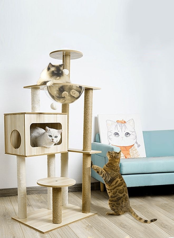 شو وو برج شجرة قطط بيج كبير مع كهف وعمود خدش - Image 1