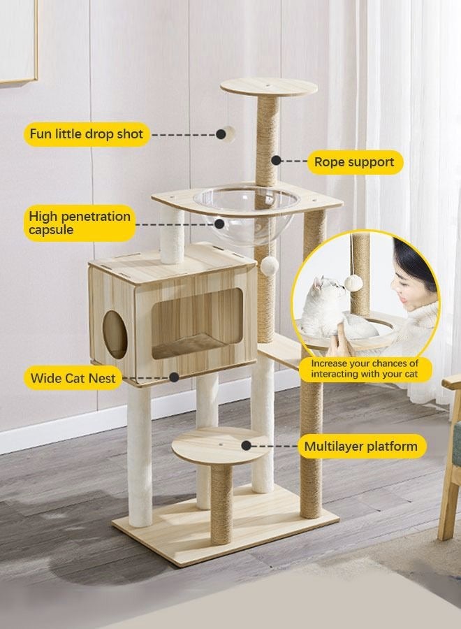 شو وو برج شجرة قطط بيج كبير مع كهف وعمود خدش - Image 3