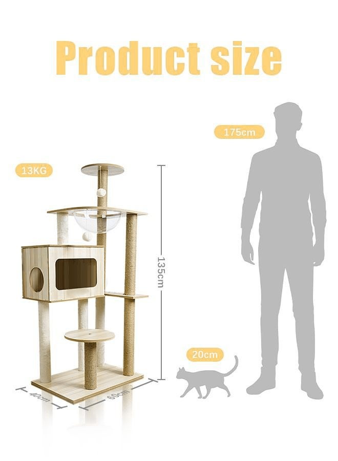 شو وو برج شجرة قطط بيج كبير مع كهف وعمود خدش - Image 4