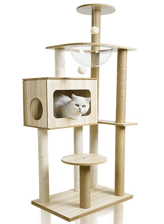 شو وو برج شجرة قطط بيج كبير مع كهف وعمود خدش - Image 2