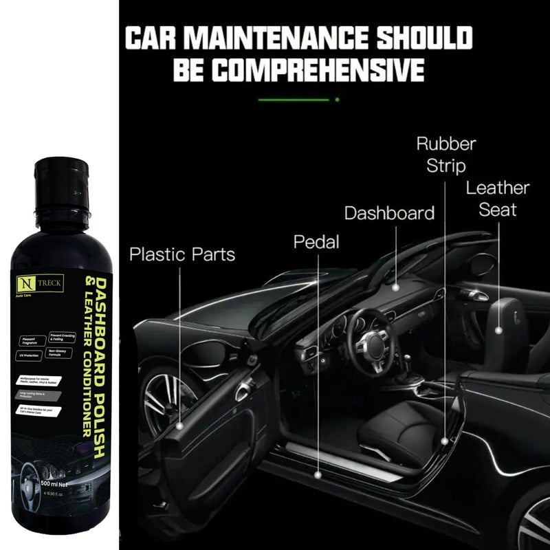N Treck NTreck Car Dashboard Polish & Leather Conditioner - 950 ml | Polish for Interior Plastic, Leather, Vinyl & Rubber | Protection from UV Rays & Non-Greasy Formula with Pleasant Fragrance - Image 5