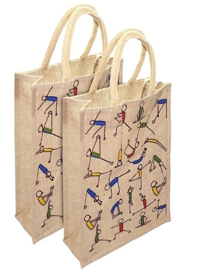 ArtTrails 2 Pcs Jute Bag for Multi purpose use- Lunch bag, shopping bag, Gift bag (Color-Multi) - Image 1