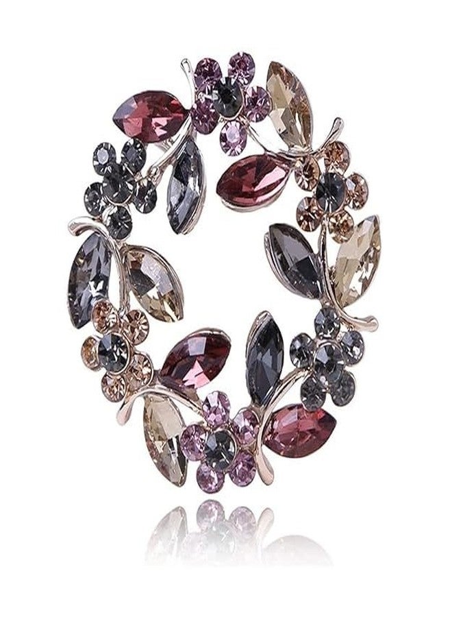 TREXEE Flower Brooch Pin Crystal Saree Brooch for Women Girls Alloy Rhinestone Wreath Suit Brooch Pin for Dress | Blazer | Shawl | Gown - Elegant Wedding Bridal Ladies Jewelry Gift (4 CM) - Image 1