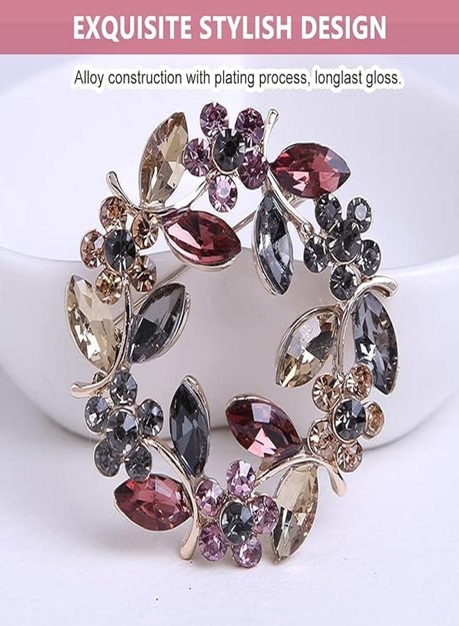TREXEE Flower Brooch Pin Crystal Saree Brooch for Women Girls Alloy Rhinestone Wreath Suit Brooch Pin for Dress | Blazer | Shawl | Gown - Elegant Wedding Bridal Ladies Jewelry Gift (4 CM) - Image 3