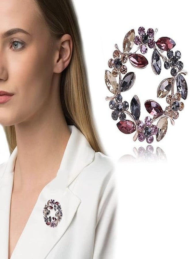 TREXEE Flower Brooch Pin Crystal Saree Brooch for Women Girls Alloy Rhinestone Wreath Suit Brooch Pin for Dress | Blazer | Shawl | Gown - Elegant Wedding Bridal Ladies Jewelry Gift (4 CM) - Image 5
