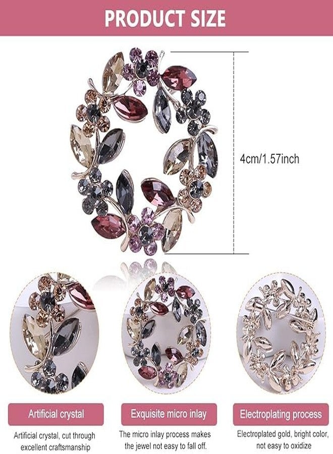 TREXEE Flower Brooch Pin Crystal Saree Brooch for Women Girls Alloy Rhinestone Wreath Suit Brooch Pin for Dress | Blazer | Shawl | Gown - Elegant Wedding Bridal Ladies Jewelry Gift (4 CM) - Image 2