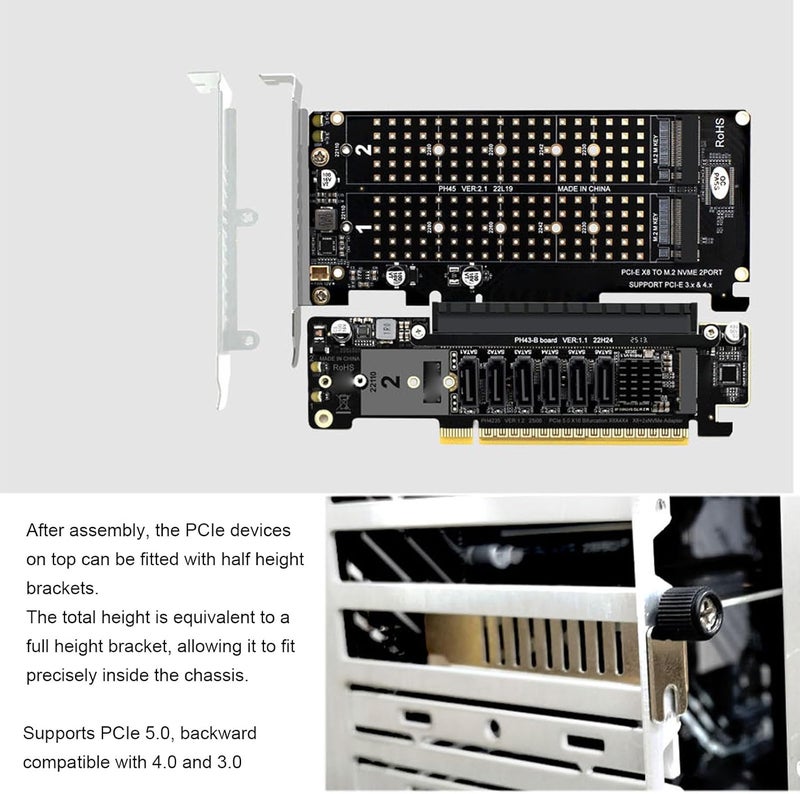 LICAEVEY PCIe 5.0 X16 to Dual M.2 M Key Adapter Card, .2 PCIe NVMe Expansion Card with X8 X4 X4 Split Design for High Speed SSD Array, Compatible with 4.0 3.0 - Image 3