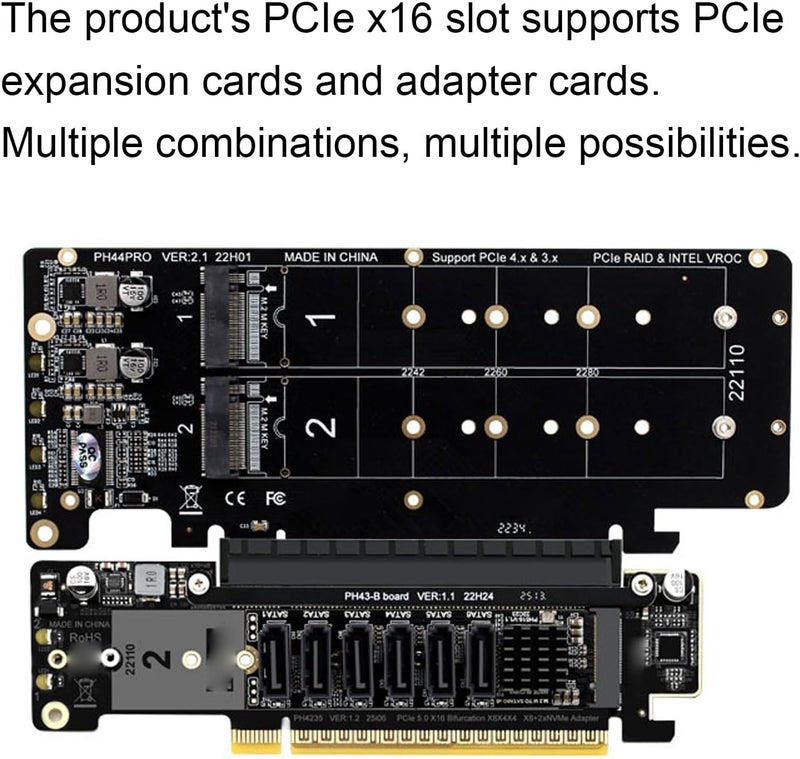 LICAEVEY PCIe 5.0 X16 to Dual M.2 M Key Adapter Card, .2 PCIe NVMe Expansion Card with X8 X4 X4 Split Design for High Speed SSD Array, Compatible with 4.0 3.0 - Image 2