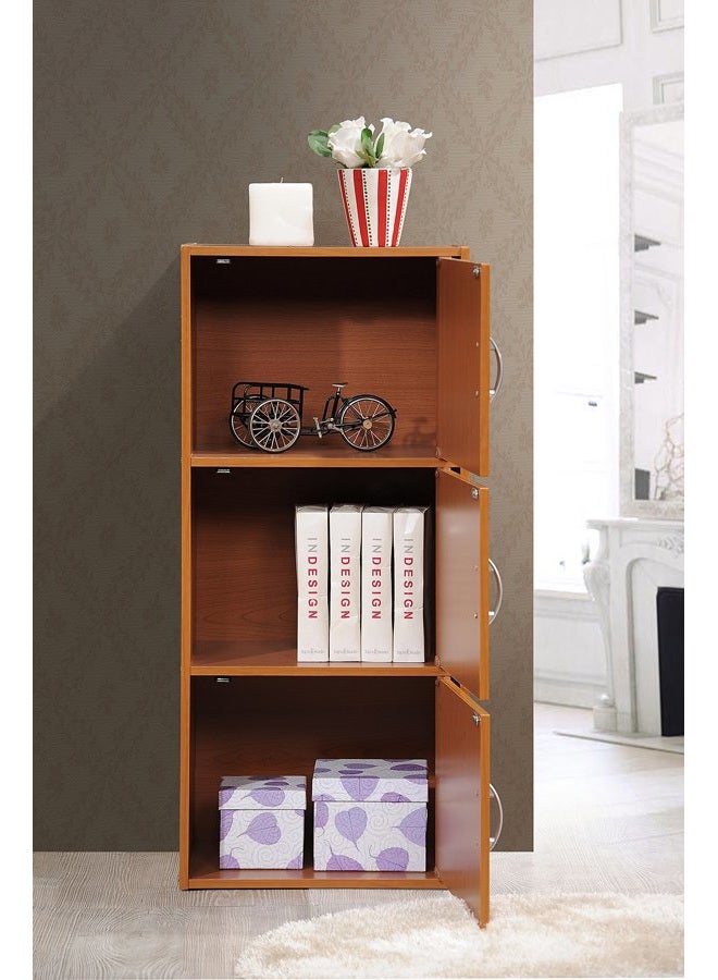 Hodedah 3 Door Bookcase Cabinet, CHERRY - Image 4