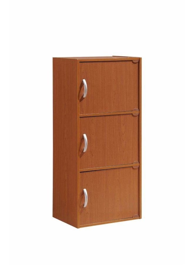 Hodedah 3 Door Bookcase Cabinet, CHERRY - Image 1