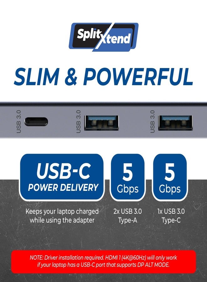 OREI SplitExtend Laptop Docking Station 4K Triple Monitor - 2X USB 3.0, 1x Type-C, SD Card Reader - USB-C Adapter to HDMI 2.0 Extended Screen, 4K@30Hz Outputs - 100W PD - Image 2