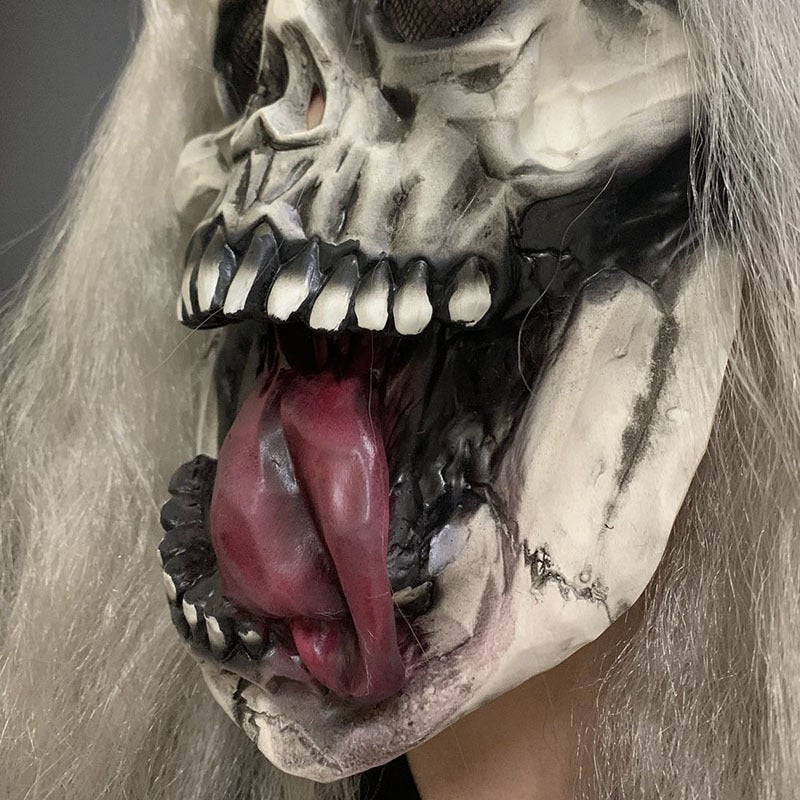 Halloween Scary Mask,  White Wig Adult Mask, Long Tongue - Image 5