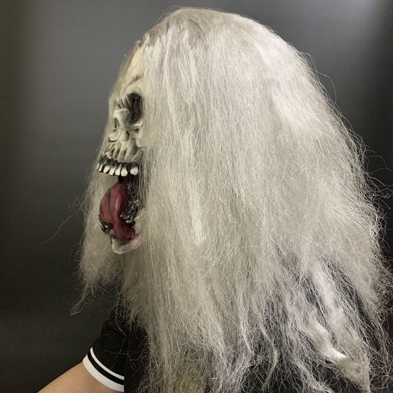 Halloween Scary Mask,  White Wig Adult Mask, Long Tongue - Image 3