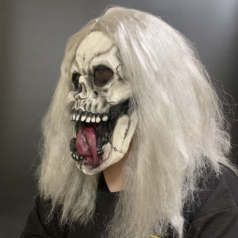 Halloween Scary Mask,  White Wig Adult Mask, Long Tongue - Image 2