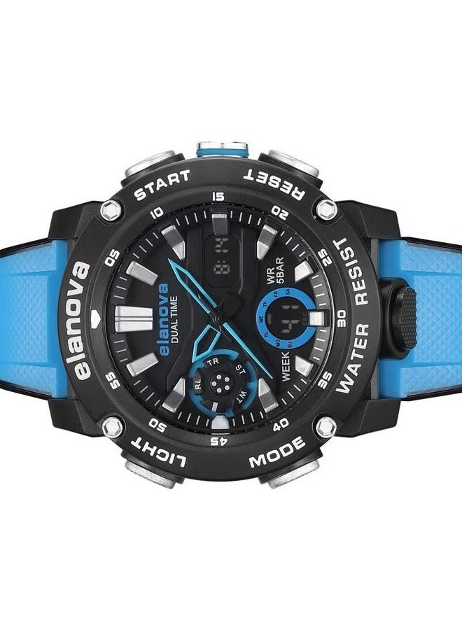 Elanova Sporty analog-digital watch with dual time feature, durable silicone strap, and 5-bar water resistance, model EL70 - Image 4