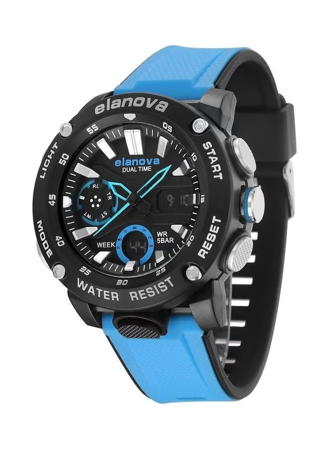 Elanova Sporty analog-digital watch with dual time feature, durable silicone strap, and 5-bar water resistance, model EL70 - Image 3