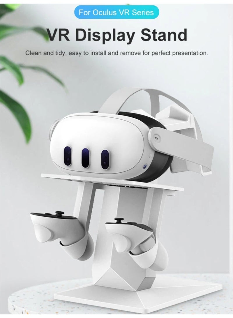 White VR Display Stand for Meta Quest 3 | Headset u0026 Controller Holder with Anti-Slip Pads - Image 2