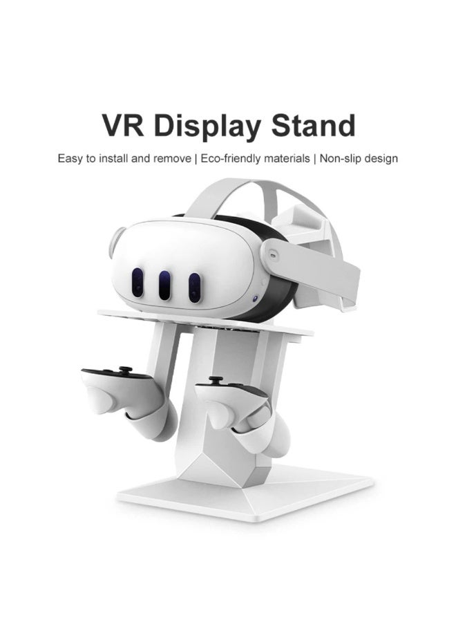 White VR Display Stand for Meta Quest 3 | Headset u0026 Controller Holder with Anti-Slip Pads - Image 1