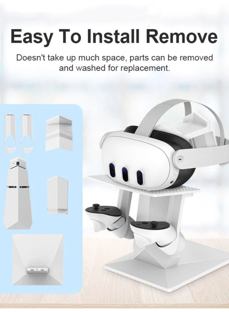 White VR Display Stand for Meta Quest 3 | Headset u0026 Controller Holder with Anti-Slip Pads - Image 4