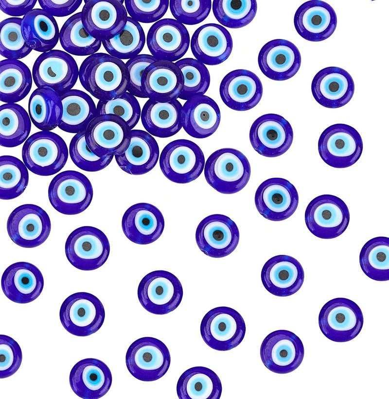 NBEADS 141Strand about 38pcs 95mm Handmade Evil Eye Lampwork Beads Blue Color Flat Round Lampwork Spacer Beads DIY Crafts Evil Eye Charms for DIY Bracelets Necklace Jewelry Making