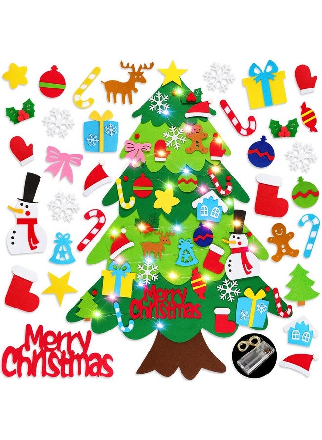 HFATMOS Felt Tree DIY Wall Hanging Trees with LED String Lights and 32 Pcs Detachable Ornaments for Party Supplies Home Decors - Image 1