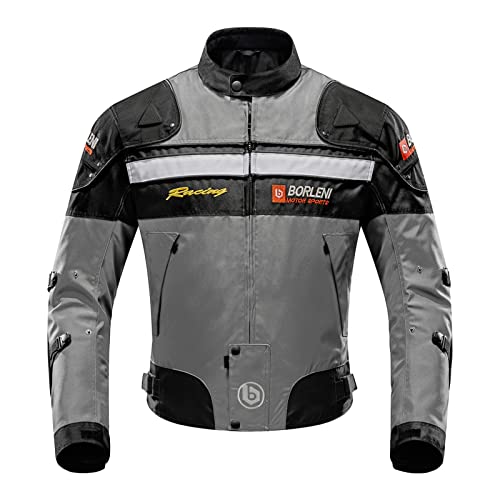 BORLENI Motorcycle Jacket Motorbike Riding Jacket Windproof Motorcycle Full Body Protective Gear CE Armor All Season Gray M - Image 1