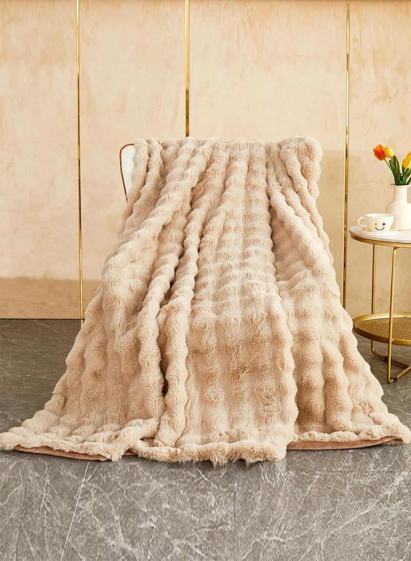 LIMOS Luxury Faux Rabbit Fur Throw Blanket Super Soft Heavy Warm Plush Fuzzy Cozy Blankets for Couch Bed Sofa  - Image 1