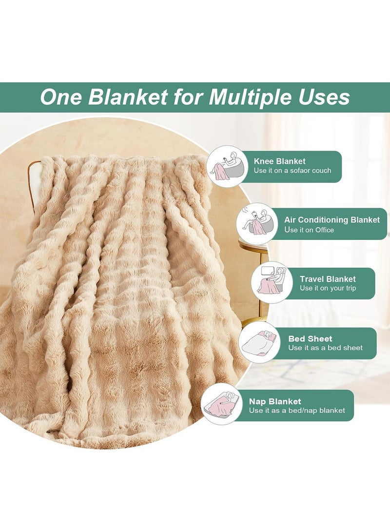 LIMOS Luxury Faux Rabbit Fur Throw Blanket Super Soft Heavy Warm Plush Fuzzy Cozy Blankets for Couch Bed Sofa  - Image 2