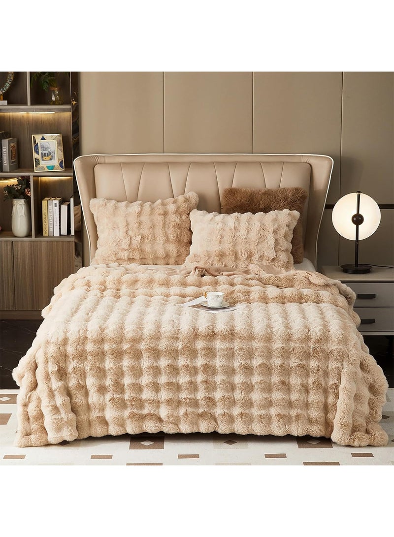 LIMOS Luxury Faux Rabbit Fur Throw Blanket Super Soft Heavy Warm Plush Fuzzy Cozy Blankets for Couch Bed Sofa  - Image 3