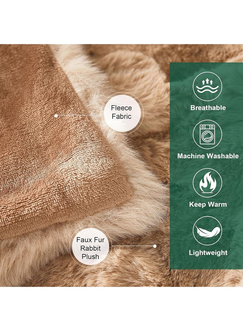 LIMOS Luxury Faux Rabbit Fur Throw Blanket Super Soft Heavy Warm Plush Fuzzy Cozy Blankets for Couch Bed Sofa  - Image 4