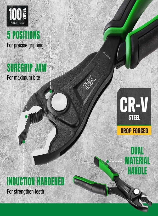 SK 8-Inch Adjustable Slip Joint Pliers, Premium CR-V Construction, SureGrip V-Jaw Design with Comfortable Grips - Image 3