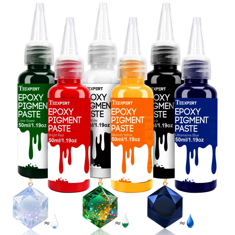 Teexpert Pigment Paste for Epoxy Resin: 10.15oz/300ml Total Highly Concentrated & Easy to Mix 6 Colors Opaque Liquid Epoxica Dye Set for Resin Coloring, Resina Art Painting and DIY Projects - Image 1