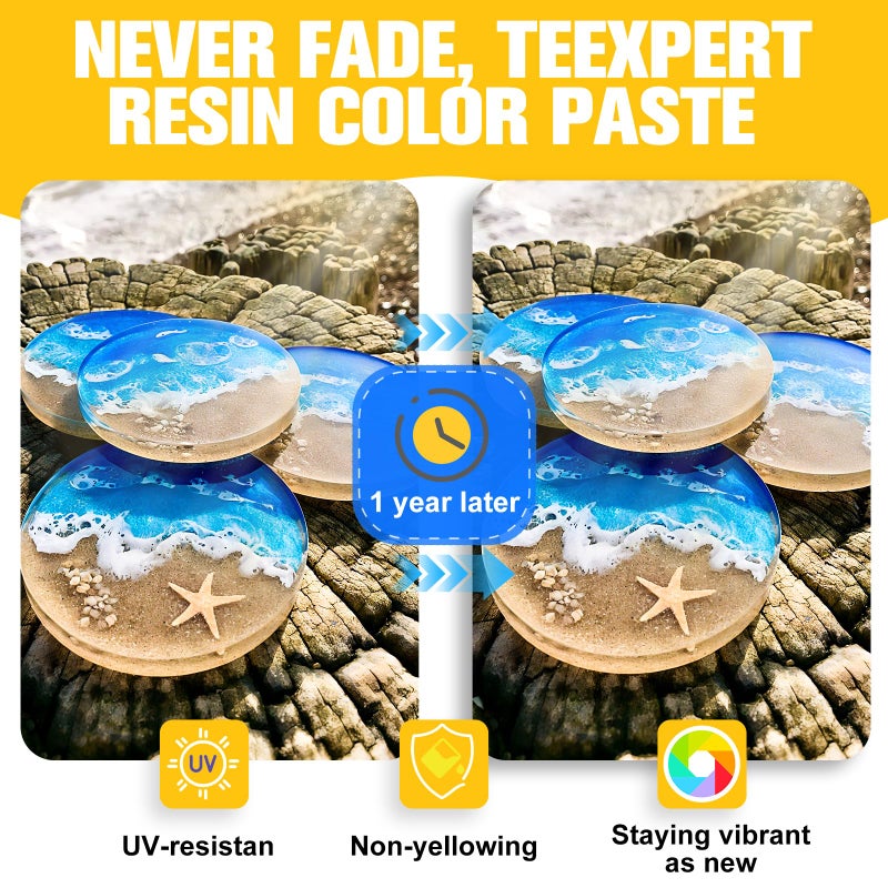 Teexpert Pigment Paste for Epoxy Resin: 10.15oz/300ml Total Highly Concentrated & Easy to Mix 6 Colors Opaque Liquid Epoxica Dye Set for Resin Coloring, Resina Art Painting and DIY Projects - Image 3