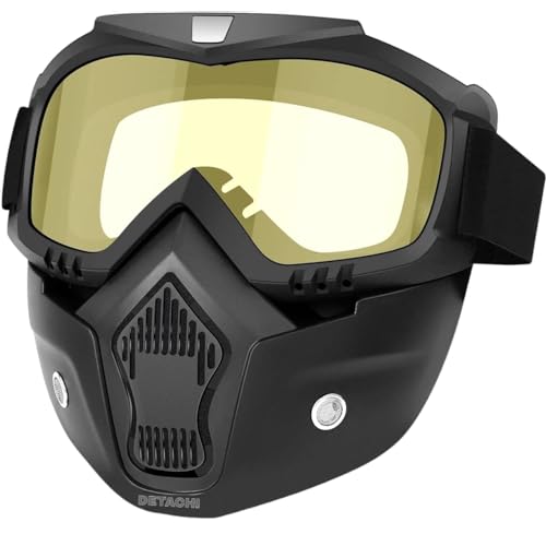 DETACHI Motorcycle Goggle mask Anti Scratch UV Protective Face Mask, Bike Riding Goggles Mask with Detachable Face Mask, Adjustable Elastic Strap Goggles Mask for Helmet Yellow Visor, Unisex - Image 1