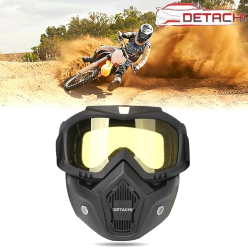 DETACHI Motorcycle Goggle mask Anti Scratch UV Protective Face Mask, Bike Riding Goggles Mask with Detachable Face Mask, Adjustable Elastic Strap Goggles Mask for Helmet Yellow Visor, Unisex - Image 3