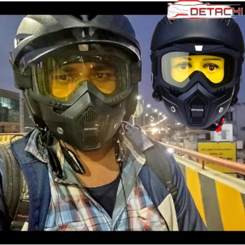 DETACHI Motorcycle Goggle mask Anti Scratch UV Protective Face Mask, Bike Riding Goggles Mask with Detachable Face Mask, Adjustable Elastic Strap Goggles Mask for Helmet Yellow Visor, Unisex - Image 2