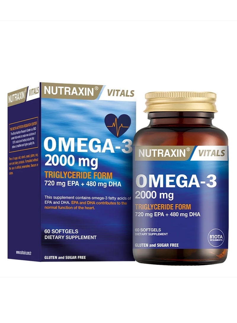 NUTRAXIN Vitals Omega-3 2000 mg EPA + DHA Fish Oil Supplement – 60 Softgel Capsules. - Image 1