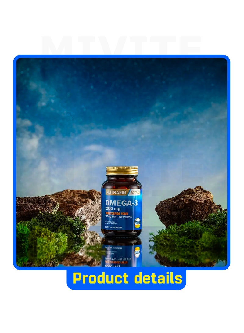 NUTRAXIN Vitals Omega-3 2000 mg EPA + DHA Fish Oil Supplement – 60 Softgel Capsules. - Image 3