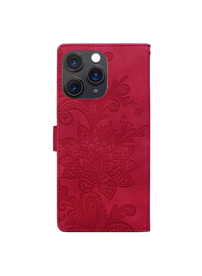 Zaboon Case For iPhone 11 Pro Max Lace Floral Embossed Magnetic Buckle PU Phone Case With Wrist Strap - Image 3