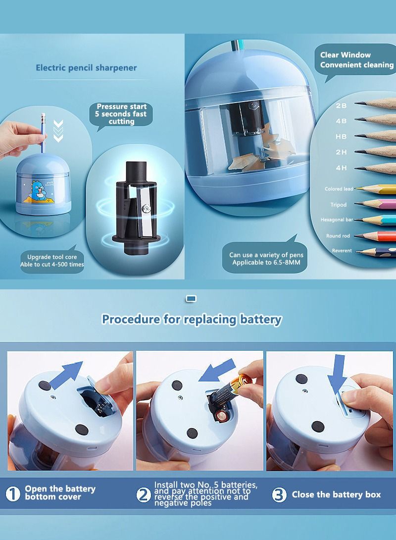 33PCS Electric Pencil Sharpener Eraser Vacuum Cleaner Set Portable Stationery Set For Kids Adults Home Office School Classroom - Image 5