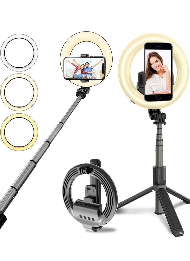 Selfie Stick with Light, LED Ring Light Battery Powered with Tripod Stand, Wireless Remote & Phone Holder for Live Stream, Makeup, video, Compatible with iPhone, Android Phone