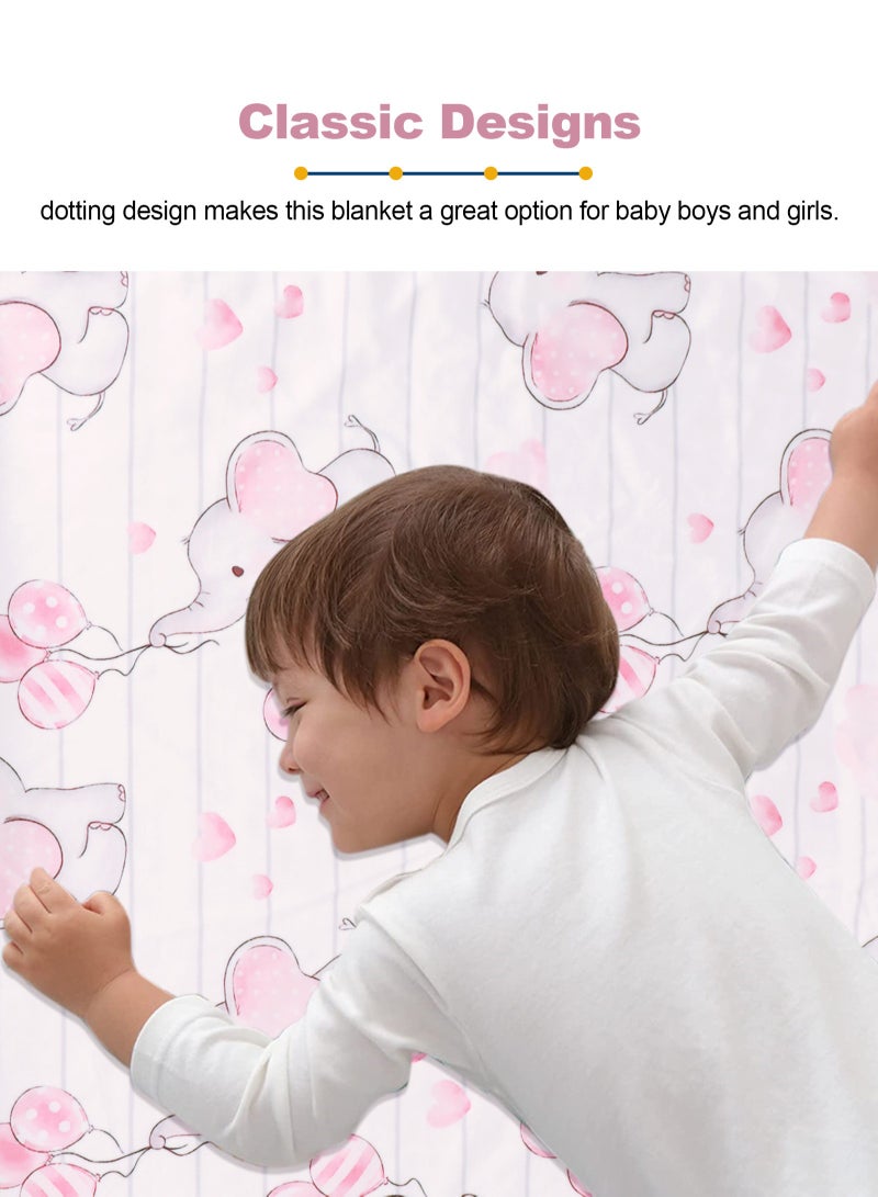 URbazaar Silky Micro Soft Plush Baby Blankets for Girls with Print Animal Pattern and Soothing Raised Dots, Double Layer Bed Throws for Baby Crib, Elephant, Pink, 30x40 Inches - Image 5