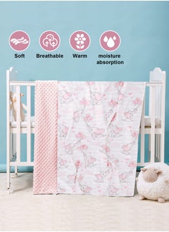 URbazaar Silky Micro Soft Plush Baby Blankets for Girls with Print Animal Pattern and Soothing Raised Dots, Double Layer Bed Throws for Baby Crib, Elephant, Pink, 30x40 Inches  - Image 3