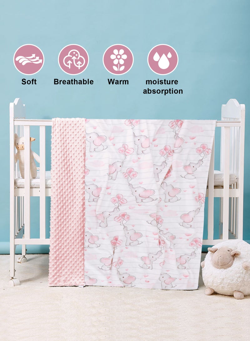 URbazaar Silky Micro Soft Plush Baby Blankets for Girls with Print Animal Pattern and Soothing Raised Dots, Double Layer Bed Throws for Baby Crib, Elephant, Pink, 30x40 Inches - Image 3