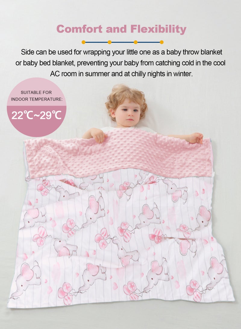 URbazaar Silky Micro Soft Plush Baby Blankets for Girls with Print Animal Pattern and Soothing Raised Dots, Double Layer Bed Throws for Baby Crib, Elephant, Pink, 30x40 Inches - Image 4