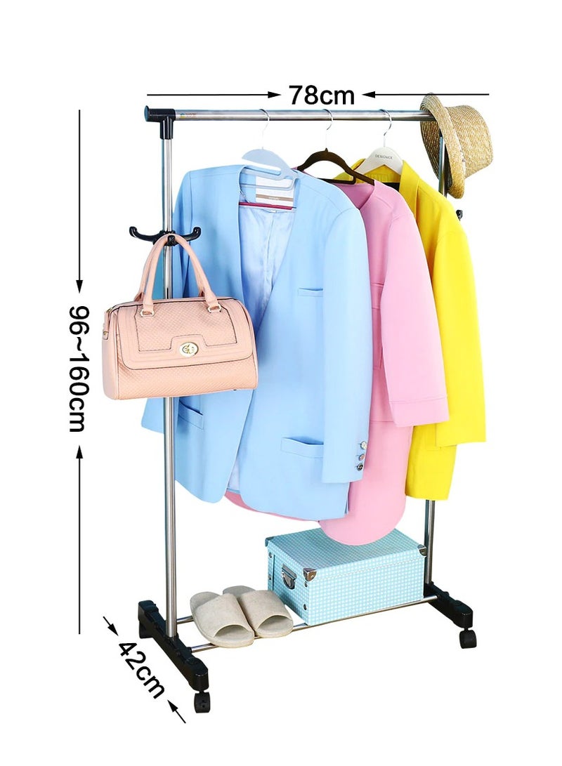 Stainless Steel, Single Pole, Clothes Rack, Hanger Rack with Wheels, Drying Rack/Laundry Rack, Clothing (Adjustable Height & Extendable Length) - Image 1