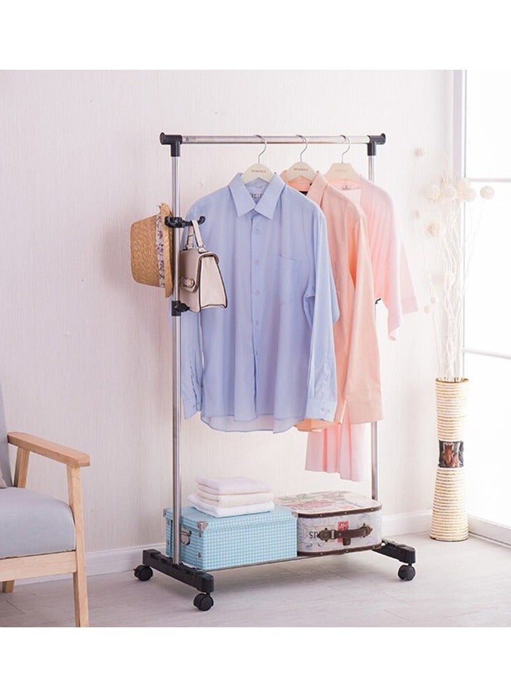 Stainless Steel, Single Pole, Clothes Rack, Hanger Rack with Wheels, Drying Rack/Laundry Rack, Clothing (Adjustable Height & Extendable Length) - Image 2