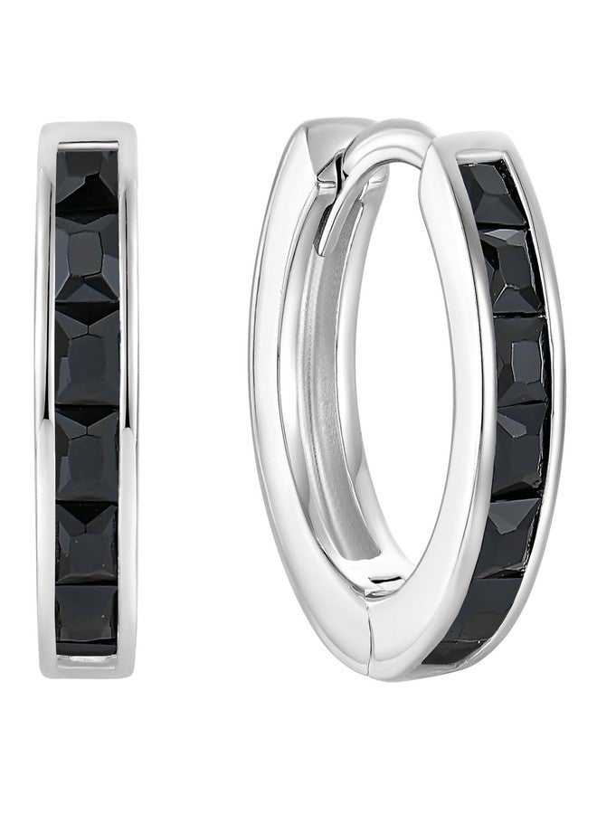YL 13mm Halo Hoop Earrings 925 Sterling Sliver Round Huggie Earring Princess Cut Black Cubic Zirconia Jewelry for Women - Image 1