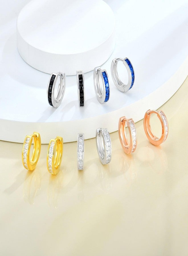 YL 13mm Halo Hoop Earrings 925 Sterling Sliver Round Huggie Earring Princess Cut Black Cubic Zirconia Jewelry for Women - Image 4